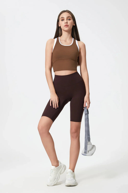 Débardeur de sport court sans coutures - Marron