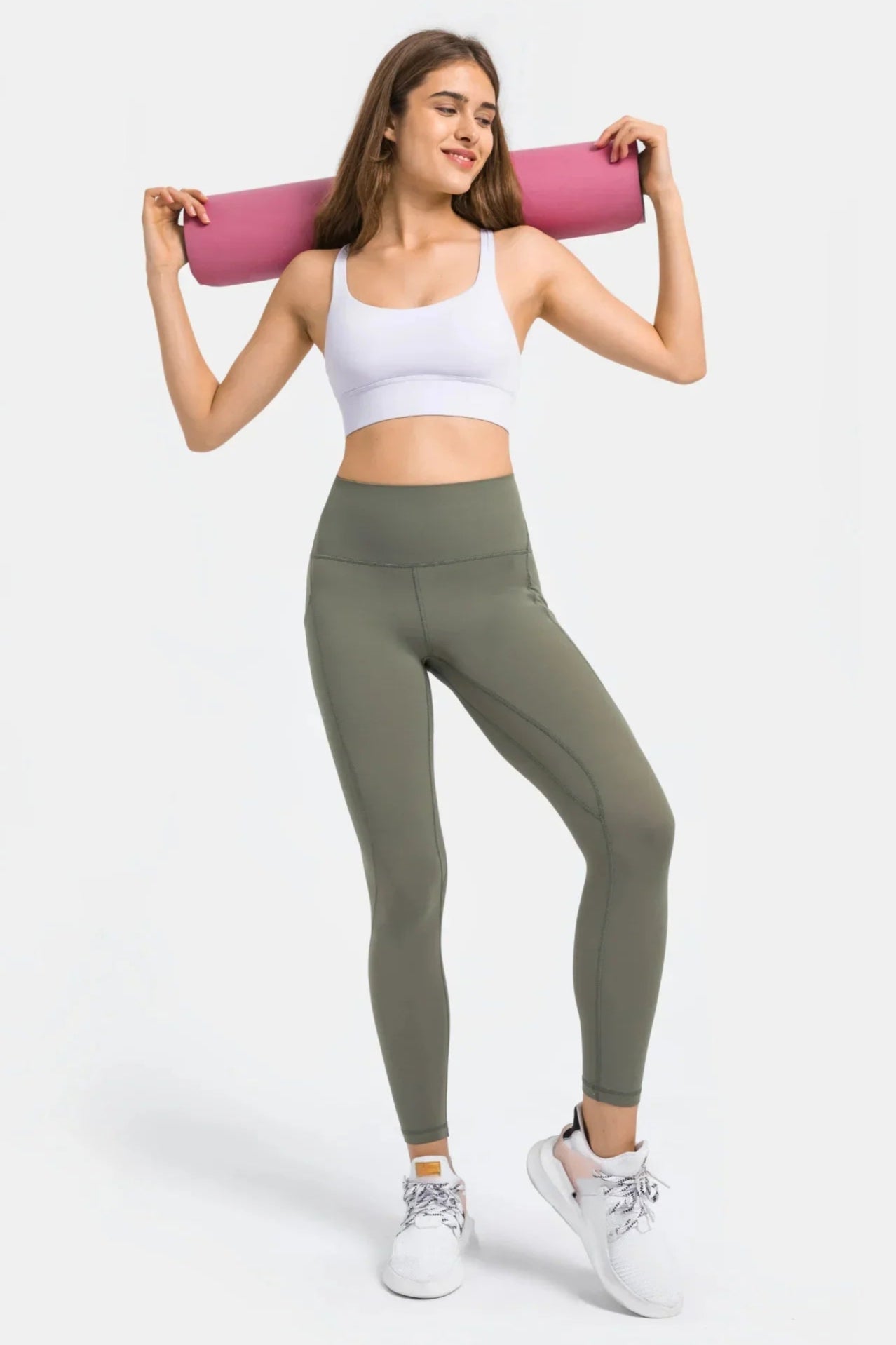 Legging d'entraînement taille haute - Vert mousse