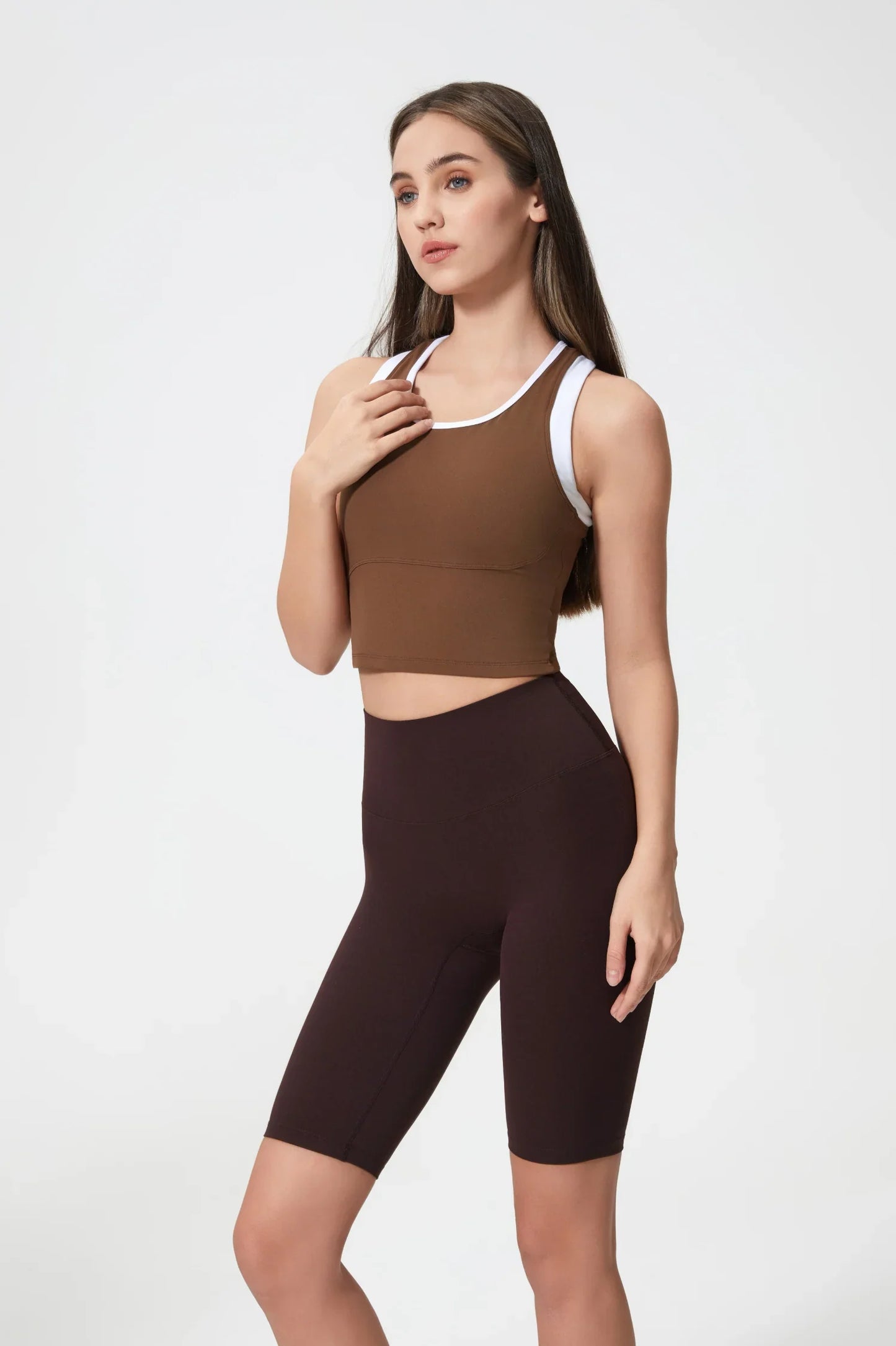 Débardeur de sport court sans coutures - Marron