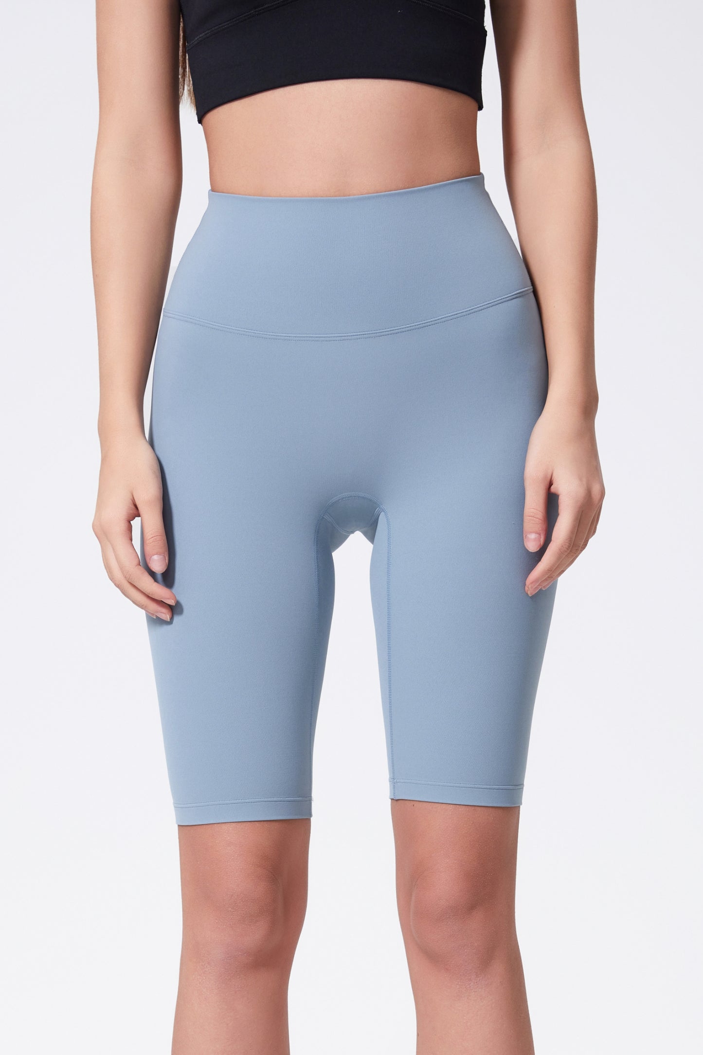 Short de sport taille haute rehaussant les hanches - Gris bleu