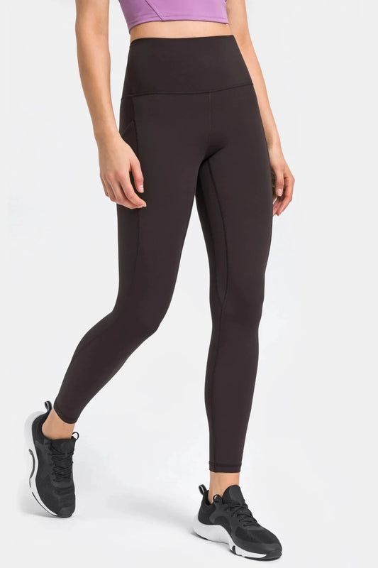 Hoch taillierte Workout-Leggings – Dunkelbraun