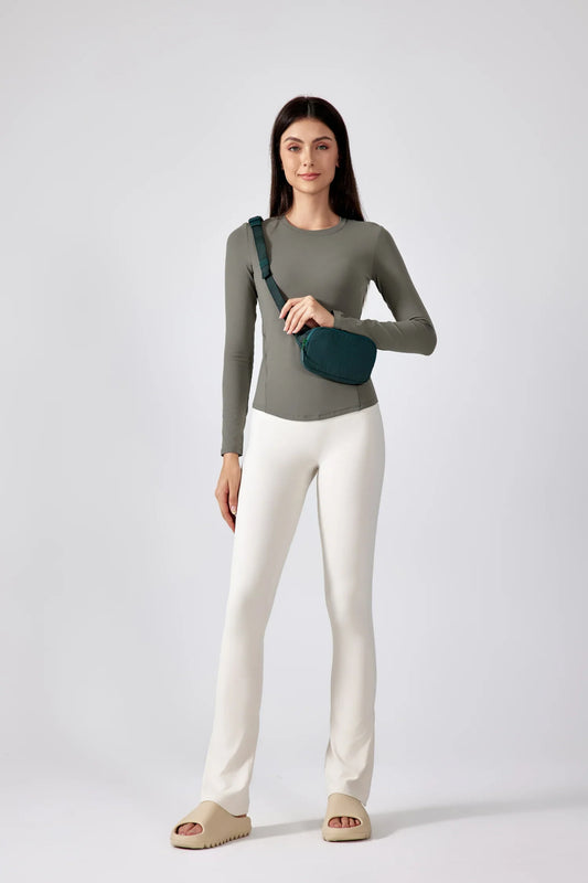 Slim Fit Yoga Fitness Langarm Top-Khaki braun