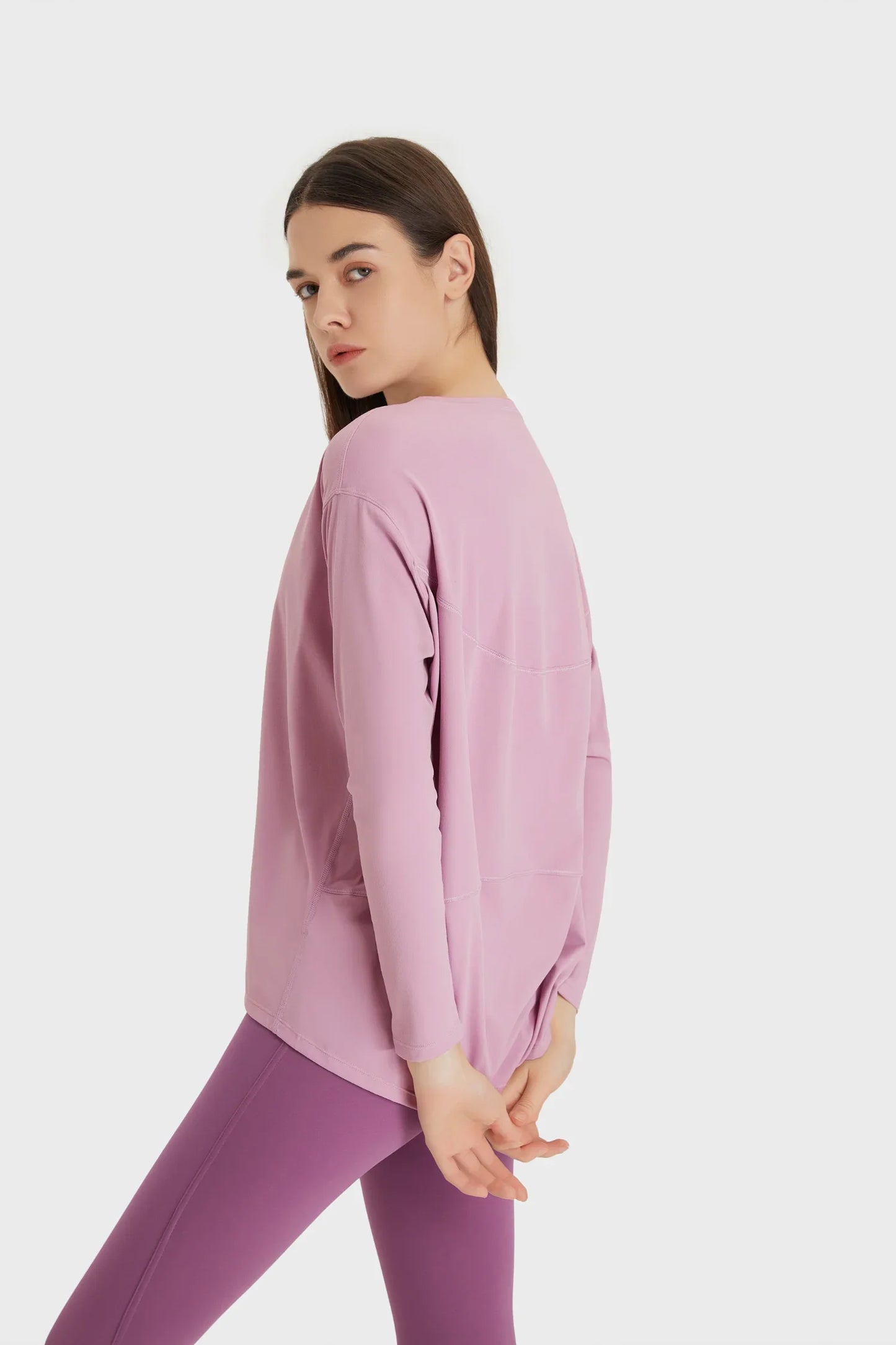 Haut de yoga ample et décontracté à manches longues - Rose