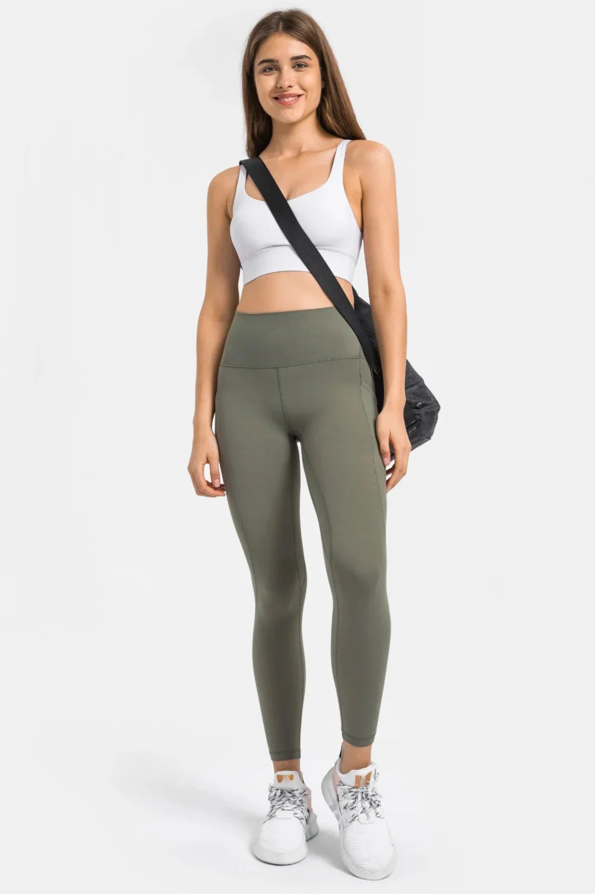 Legging d'entraînement taille haute - Vert mousse