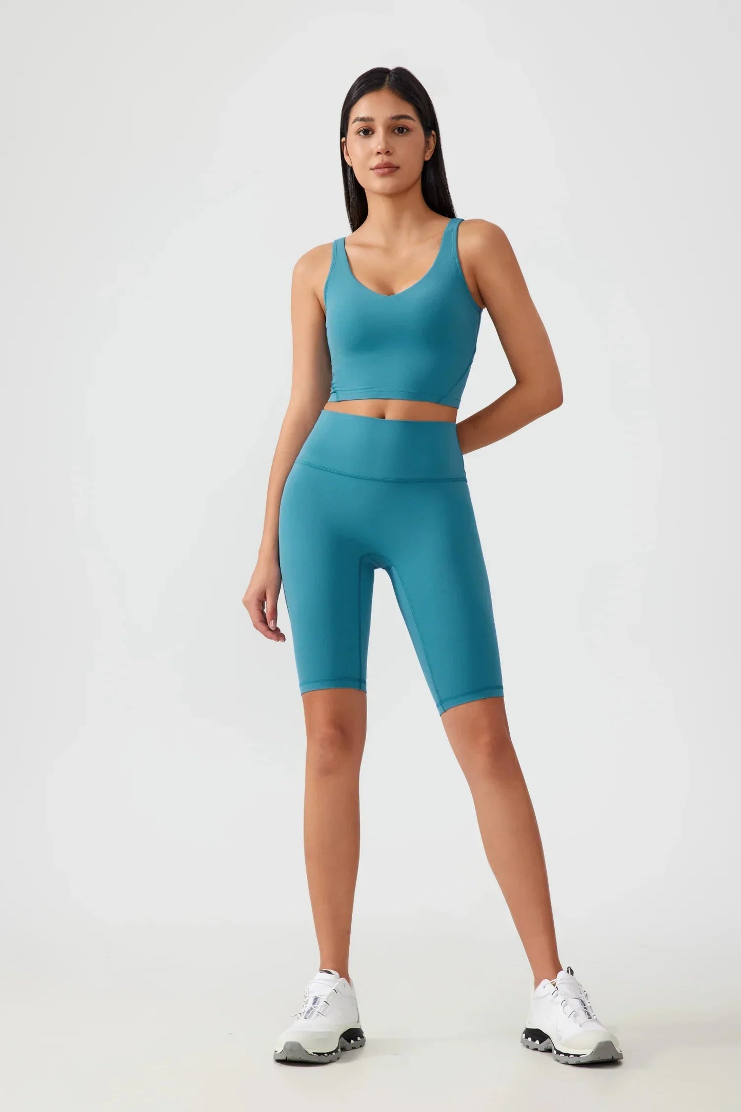 Débardeur de yoga court sans coutures - Bleu cyan