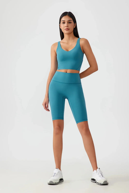 Débardeur de yoga court sans coutures - Bleu cyan