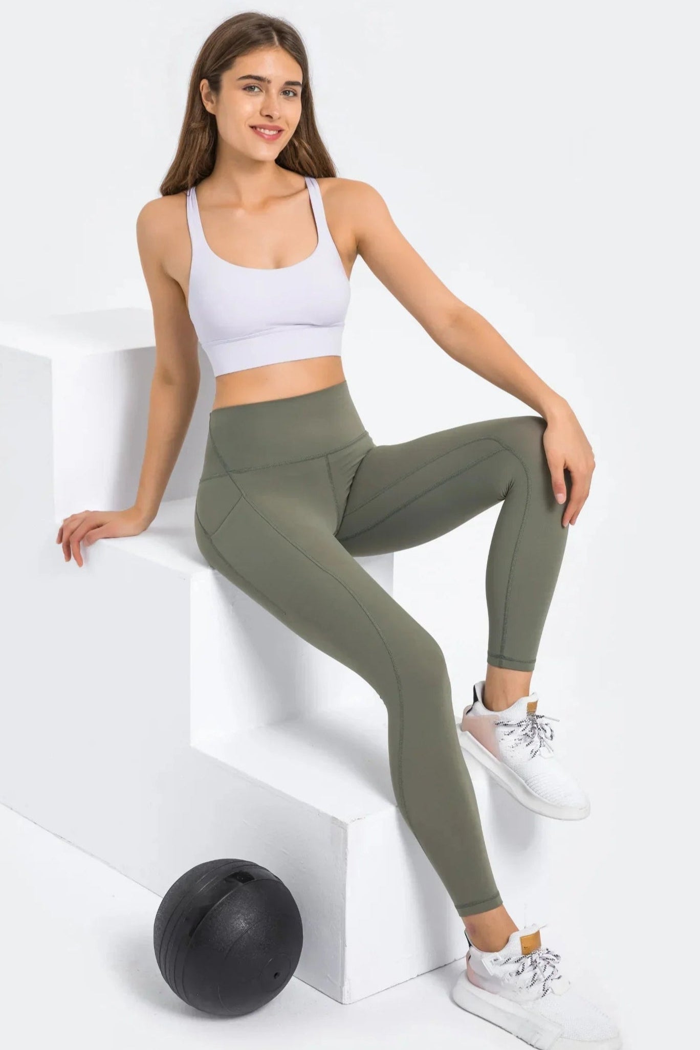 Legging d'entraînement taille haute - Vert mousse