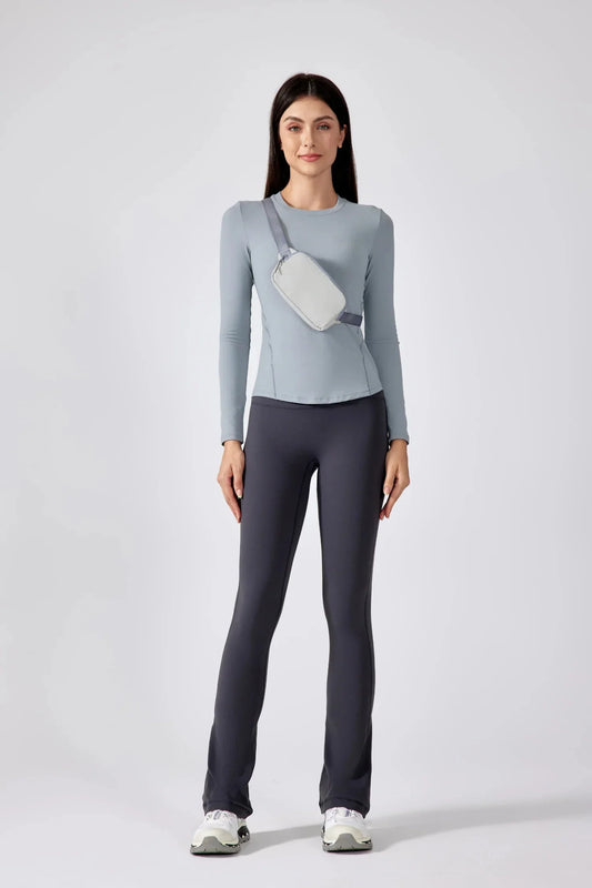 Slim Fit Yoga Fitness Langarm Top-Hellgrau