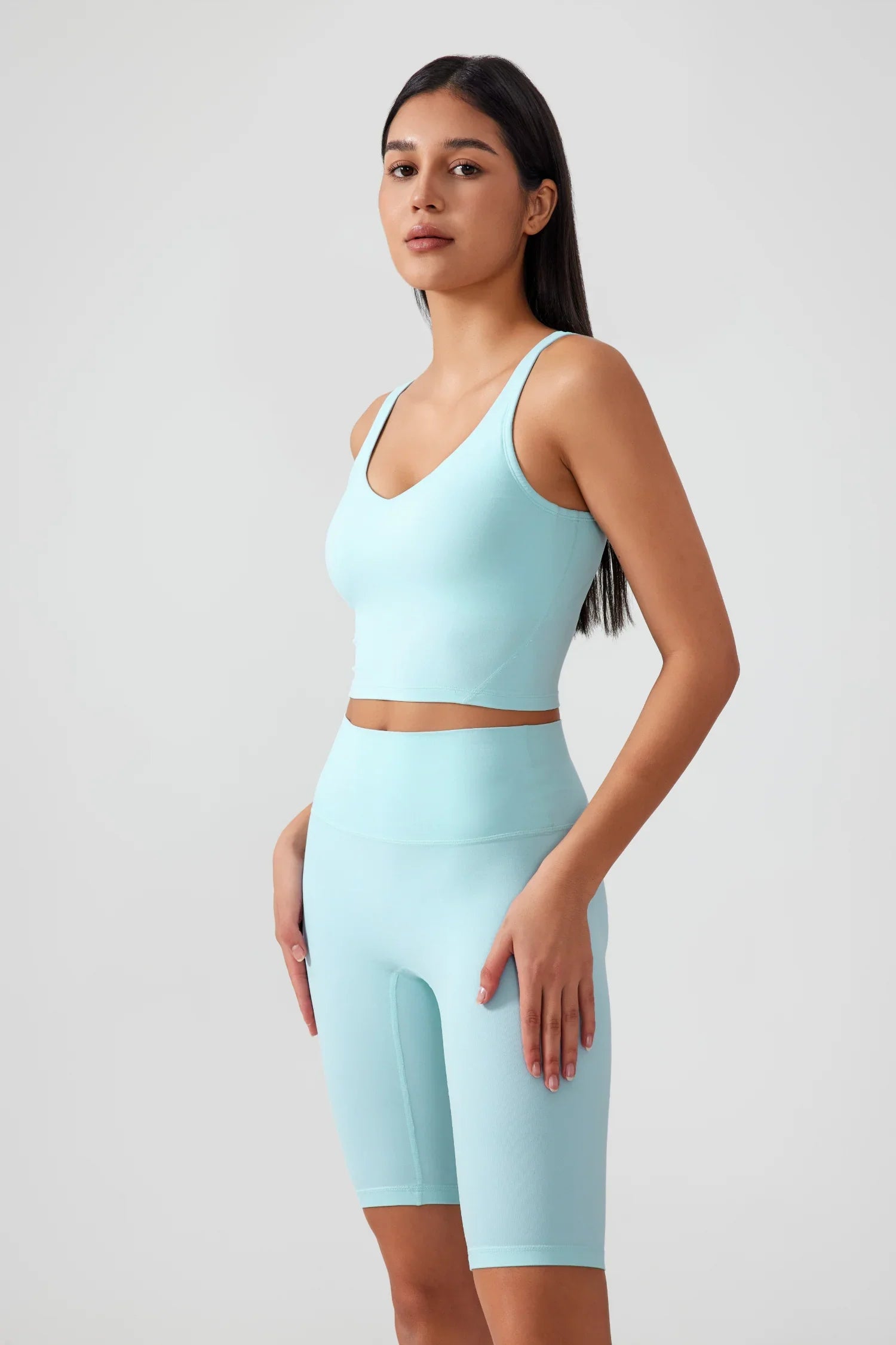 Débardeur de yoga court sans coutures - Bleu argenté