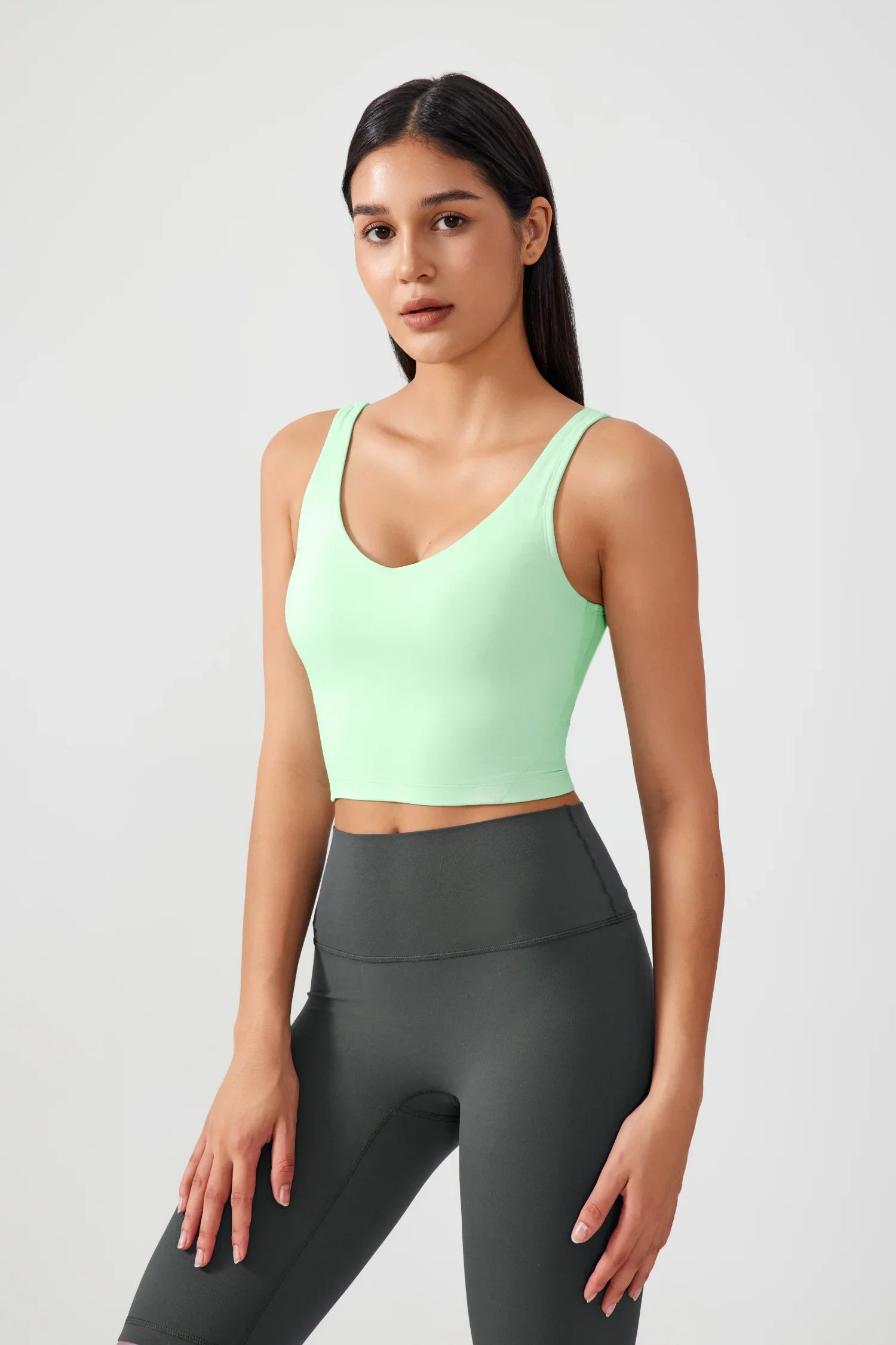 Débardeur de yoga court sans coutures - Vert fluo
