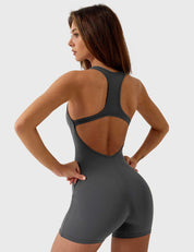 Velafit U-Neck Backless Romper-Grey