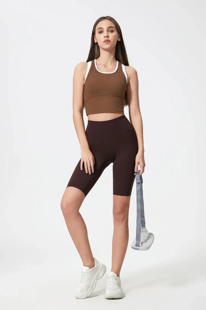 Débardeur de sport court sans coutures - Marron