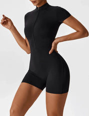 Velafit Short Sleeve Zipper Romper-Black