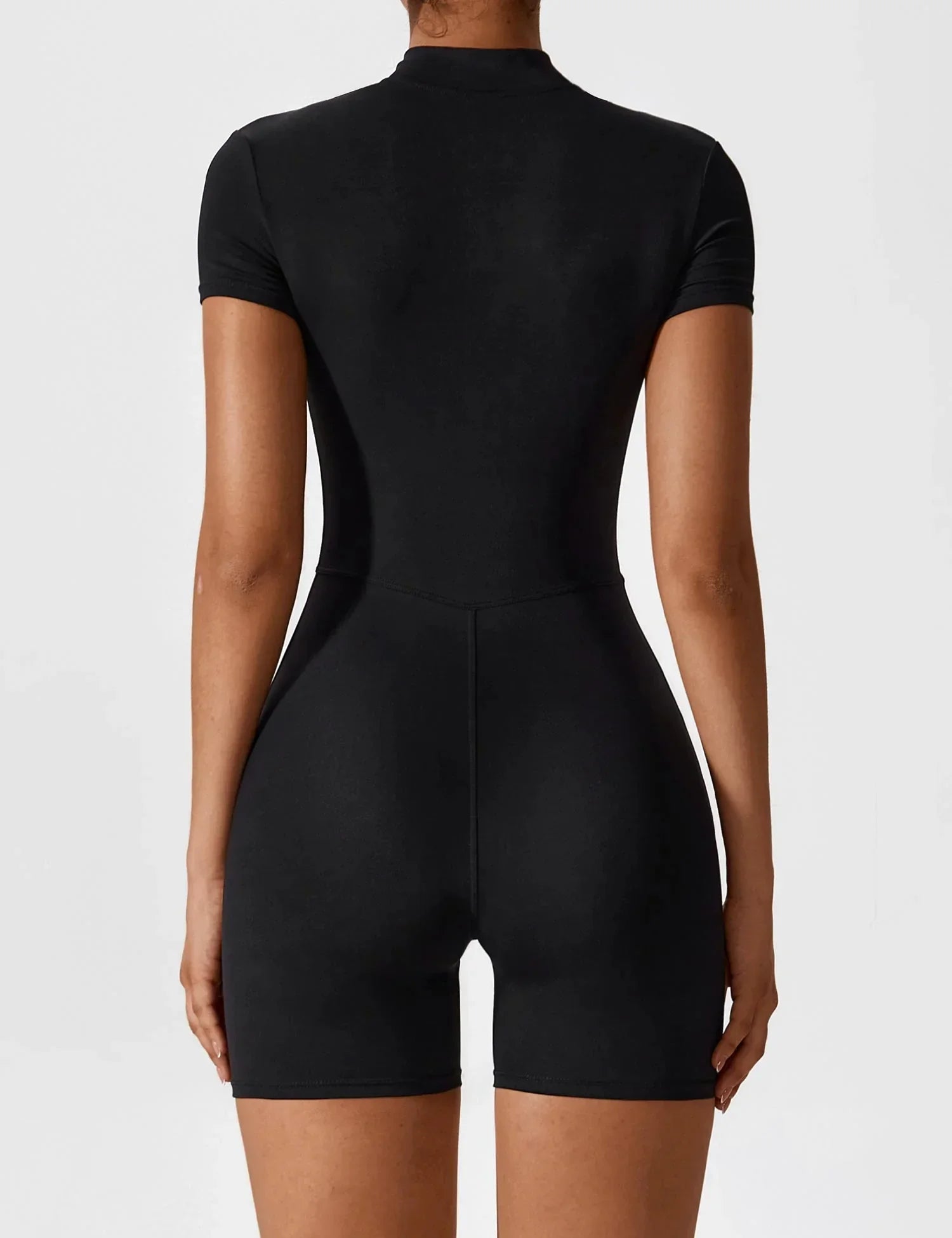 Velafit Short Sleeve Zipper Romper-Black