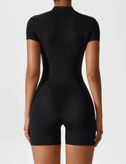 Velafit Short Sleeve Zipper Romper-Black