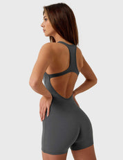 Velafit U-Neck Backless Romper-Grey