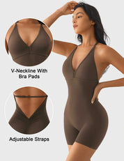 Velafit Taylor V Neck Backless Romper-Coffee