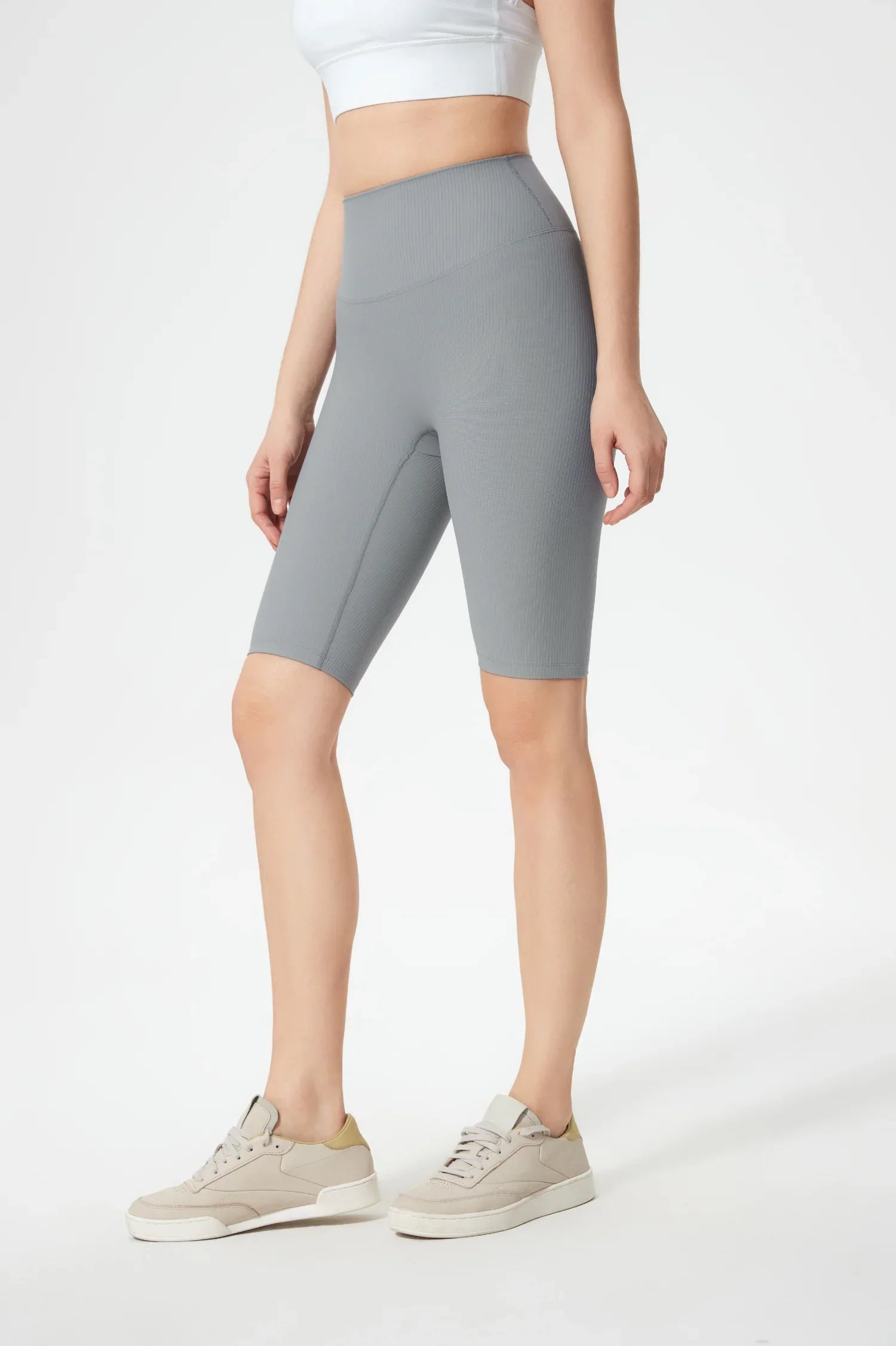 Fitness-Shorts mit hoher Taille und Po-Lifting-Hellgrau