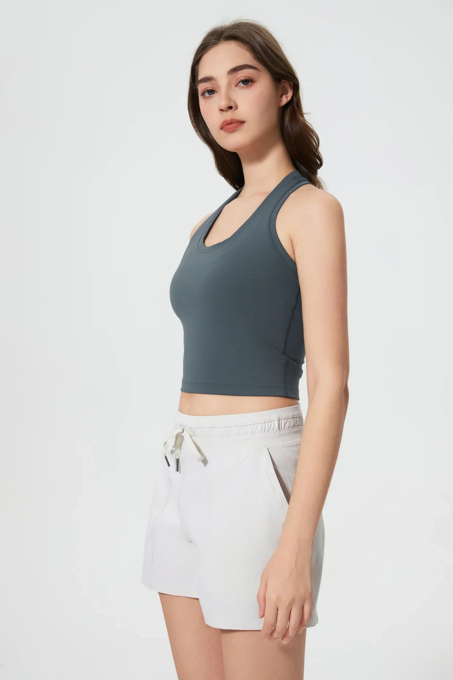 Power Medium Impact Bra Tank-Oil grey