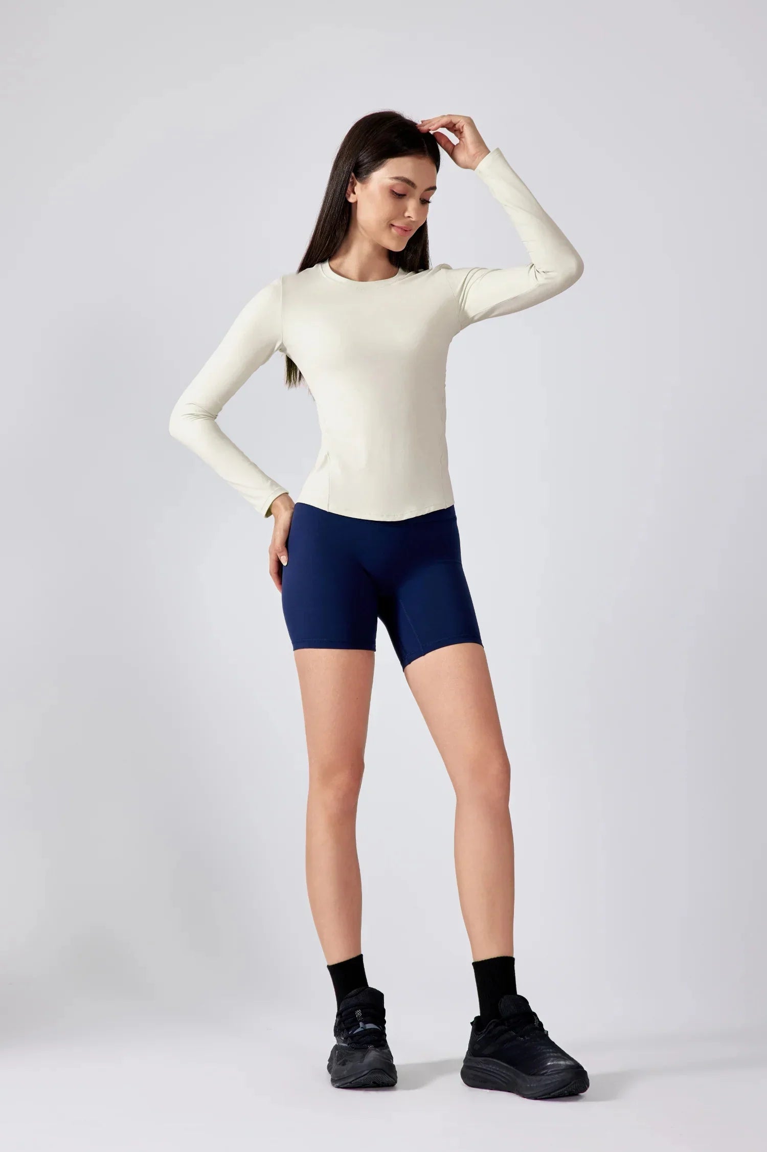 Slim Fit Yoga Fitness Long Sleeve Top-Egg white