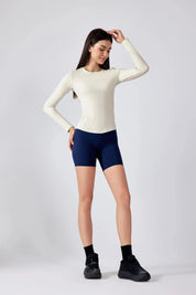 Slim Fit Yoga Fitness Long Sleeve Top-Egg white