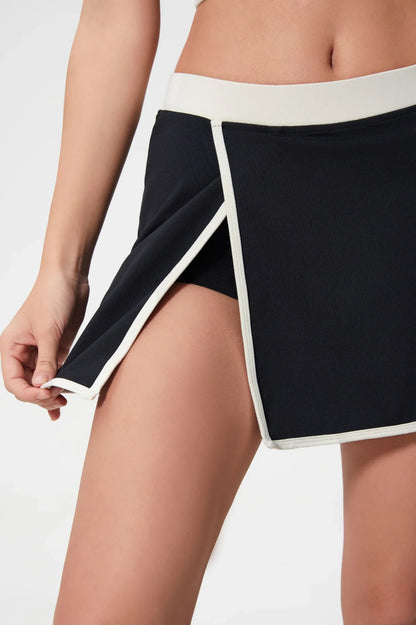 All Day Contrast Color Yoga Short Skirt-Black