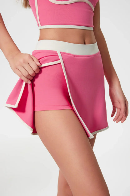 All Day Contrast Color Yoga Short Skirt-Pink
