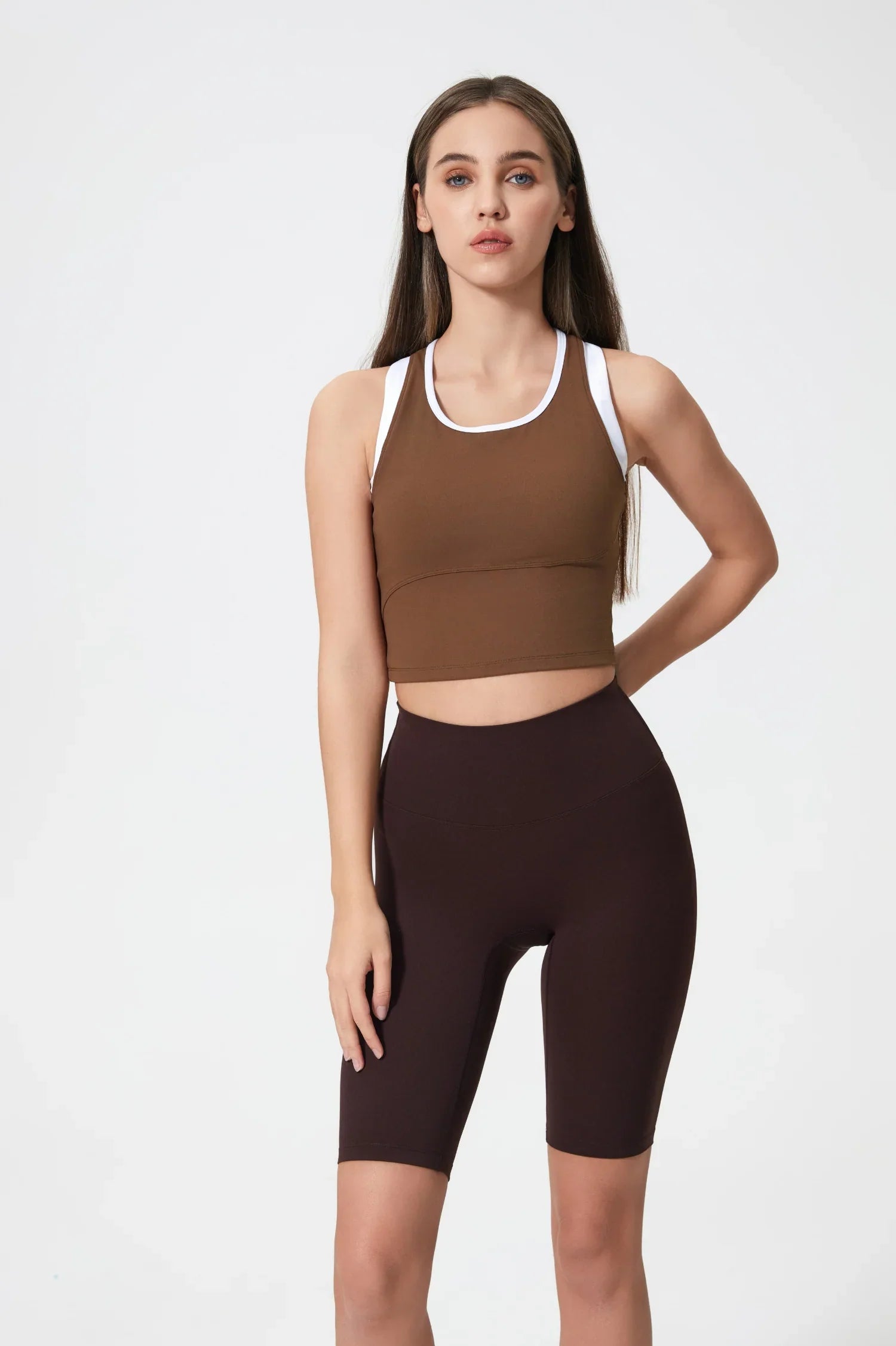 Débardeur de sport court sans coutures - Marron