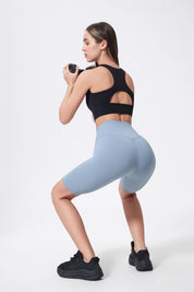 Short de sport taille haute rehaussant les hanches - Gris bleu 