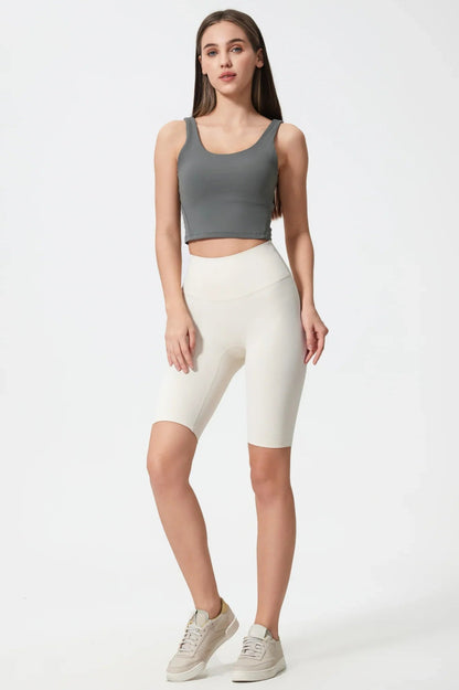 Short de sport taille haute rehaussant les hanches - Blanc 