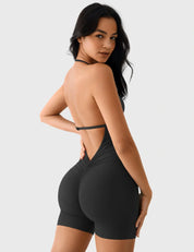 Velafit Taylor V Neck Backless Romper-Black