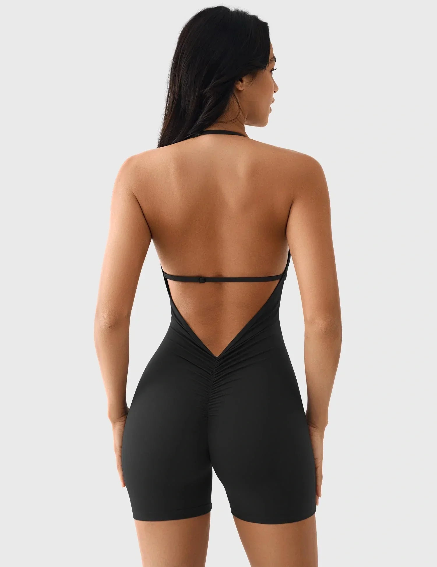 Velafit Taylor V Neck Backless Romper-Black