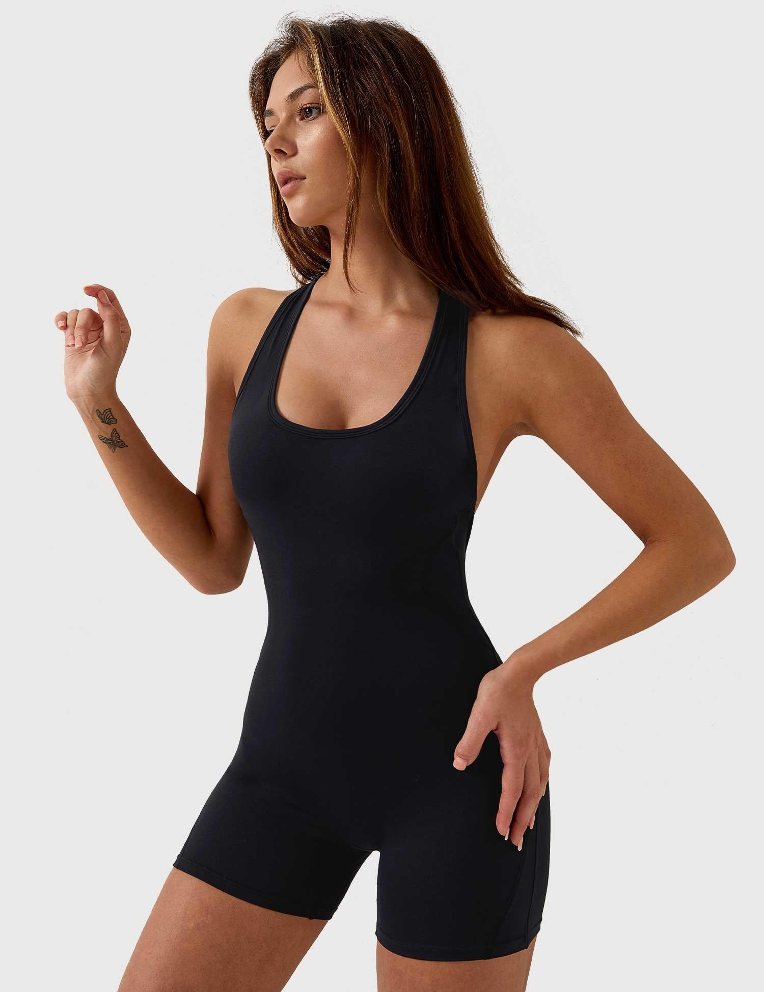 Velafit U-Neck Backless Romper-Black