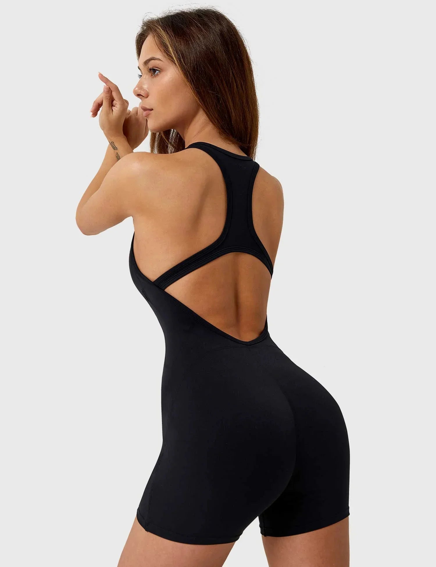 Velafit U-Neck Backless Romper-Black