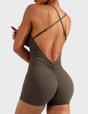 Velaift V-Back Romper-Coffee