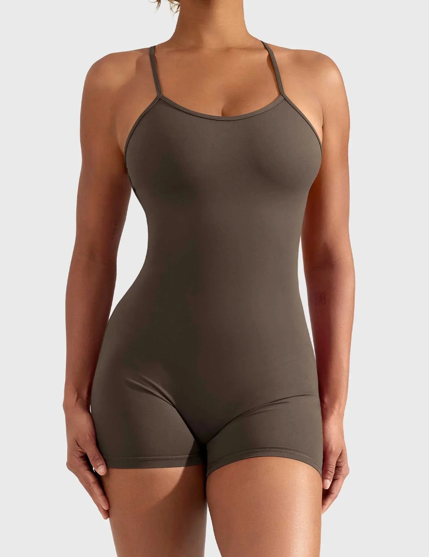 Velaift V-Back Romper-Coffee