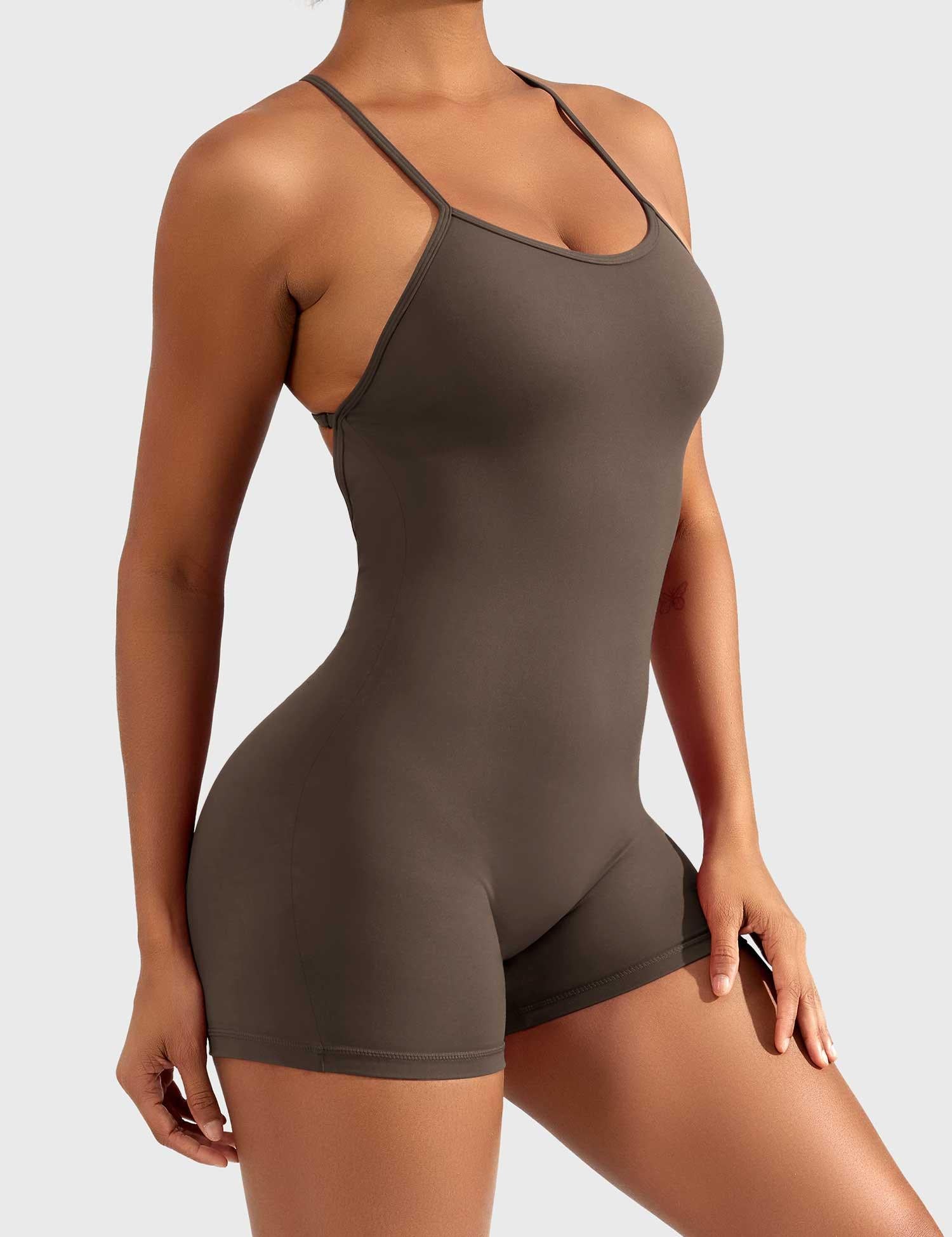 Velaift V-Back Romper-Coffee