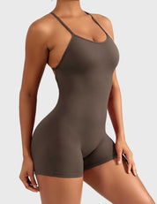 Velaift V-Back Romper-Coffee