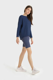 Loose Casual Yoga Long Sleeve Top-Navy blue