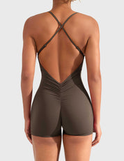 Velaift V-Back Romper-Coffee