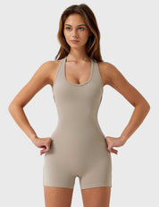 Velafit U-Neck Backless Romper-Light Brown
