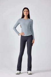 Slim Fit Yoga Fitness Langarm Top-Hellgrau