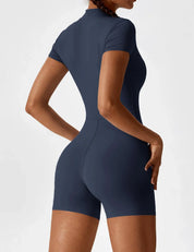 Velafit Short Sleeve Zipper Romper-Dark Blue