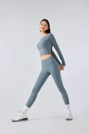 Yoga Fitness Long Sleeve Top-Gray blue