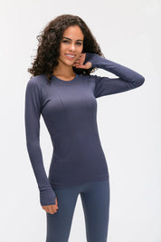 Athlete Seamless Workout Long Sleeve Top-Purple gray