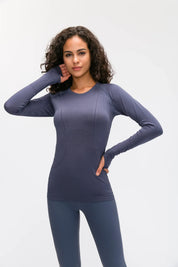 Athlete Seamless Workout Long Sleeve Top-Purple gray