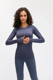 Athlete Seamless Workout Long Sleeve Top-Purple gray