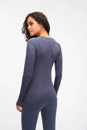 Athlete Seamless Workout Long Sleeve Top-Purple gray