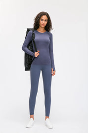 Athlete Seamless Workout Long Sleeve Top-Purple gray