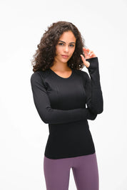 Athlete Seamless Workout Long Sleeve Top-Black